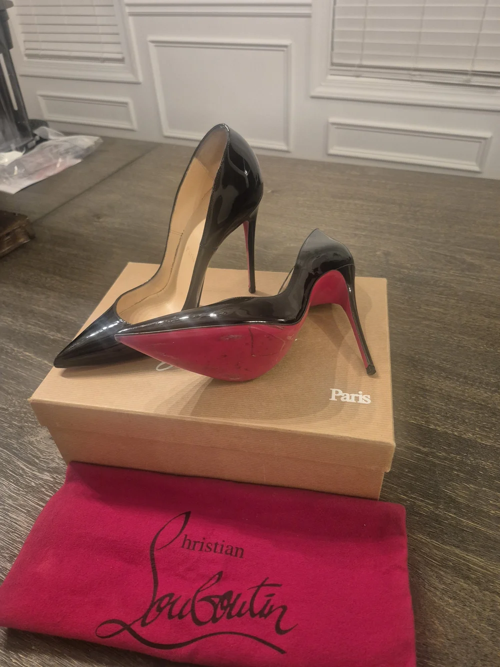 Christian Louboutin Black Patent Leather Pointed Pumps with Red Sole